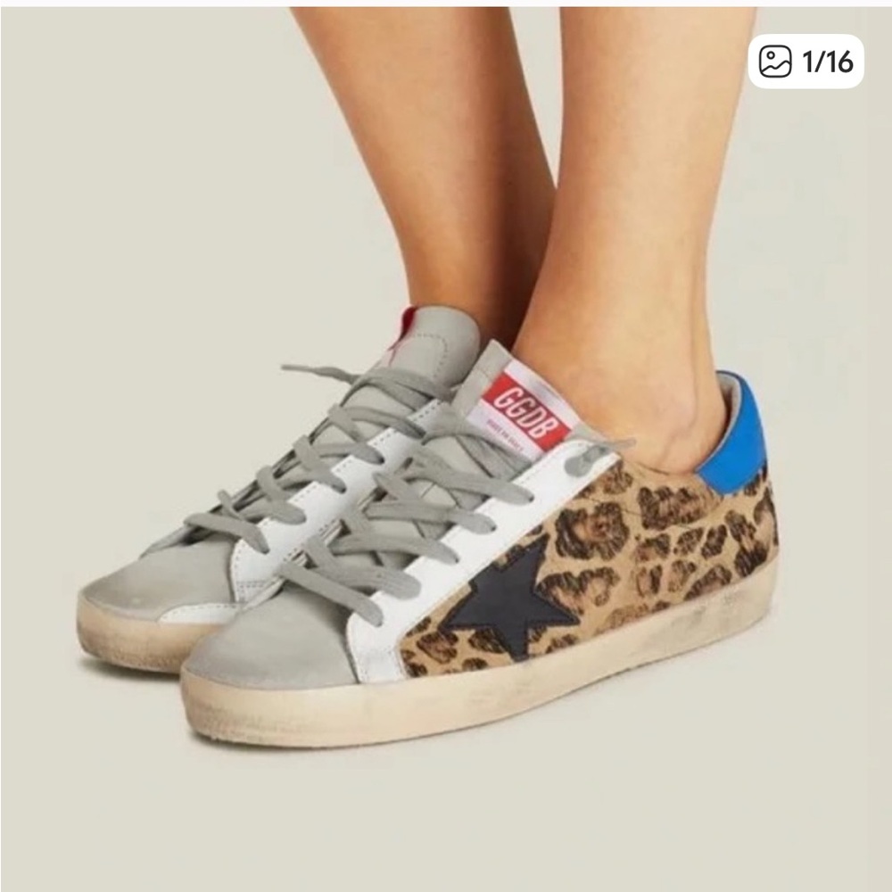Golden Goose Leopard and Blue Sneakers